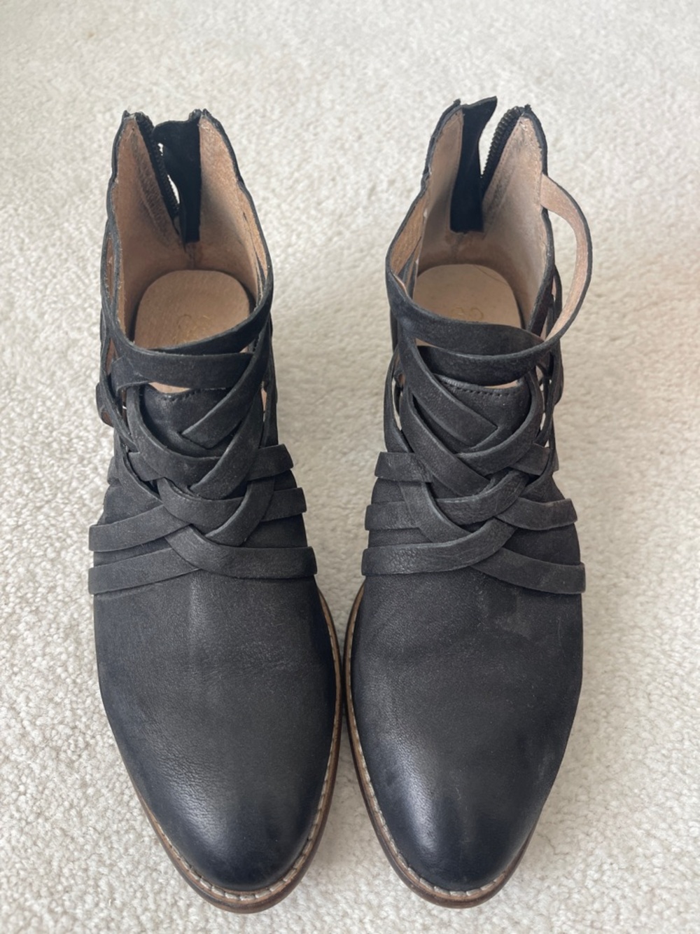 Seychelles Black Braided Strap Cutout Ankle Booties